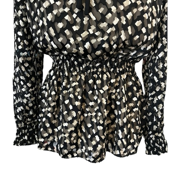 THEORY Size Small Silk Blend Black Cream Burnout Print Long Sleeve Boho Top - Picture 6 of 15